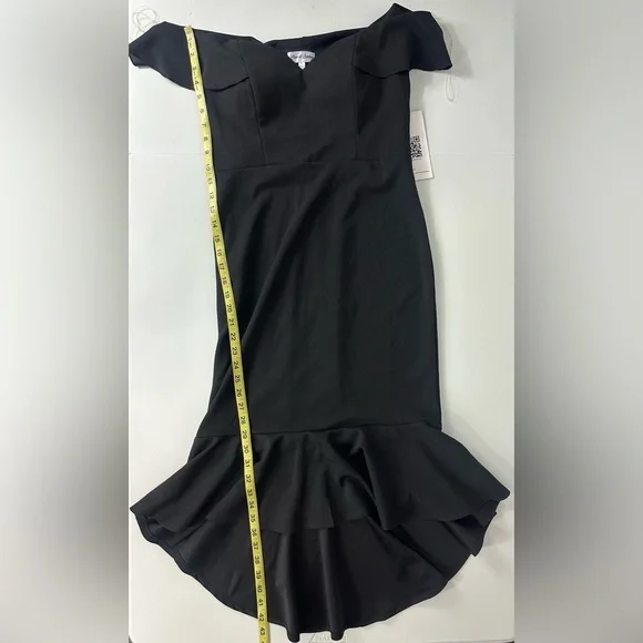 NWT EMERALD SUNDAE Sz L Womens Black Flounce Overlay H-lo Hem Midi Dress Juniors - Picture 3 of 9